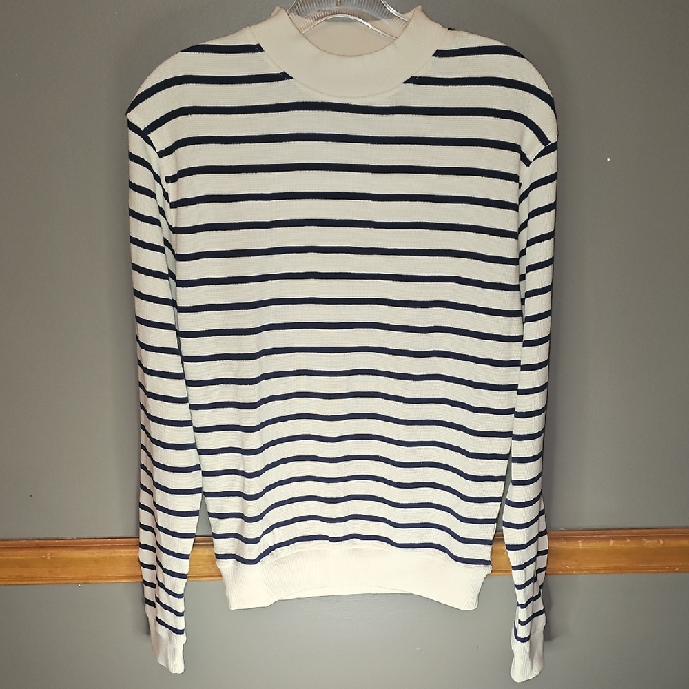 Able Men's Sweater in Navy and White Stripes